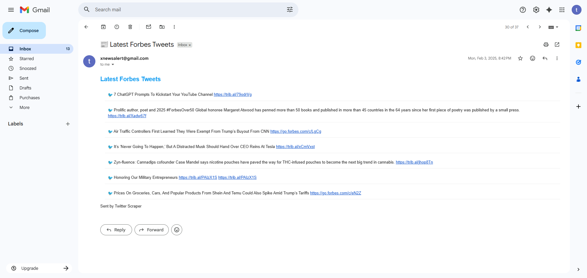 Zadnji tweeti iz računa